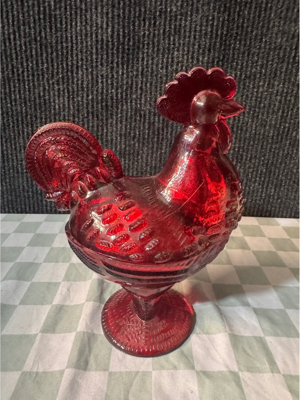 Vintage Ruby Red Glass Hen on a Nest Pedastal